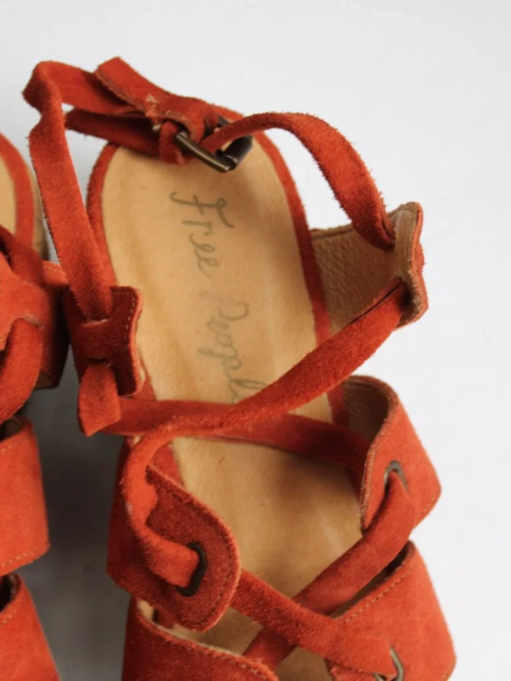 Free People Suede Lace-Up Sandals Platform Wedge in Rust Orange Size 37 / 7 US